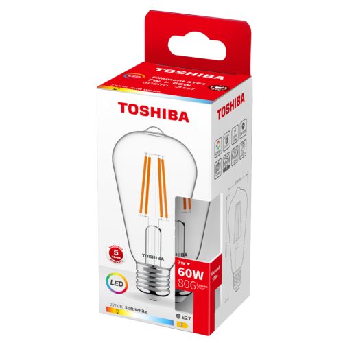 E27 ST64 LED izzó 7W = 60W 806lm 2700K meleg izzószál TOSHIBA