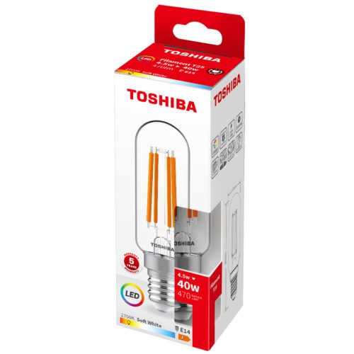 LED izzó E14 T25 4,5W = 40W 470lm 2700K meleg izzószál TOSHIBA