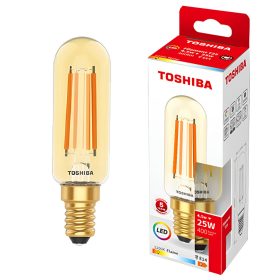   E14 T25 LED izzó 4,5W = 25W 400lm 2200K meleg izzószál borostyán TOSHIBA