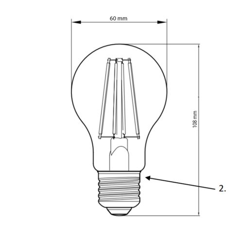 LED izzó E27 A60 9W = 75W 1055lm 2700K meleg izzószál, szabályozható TOSHIBA