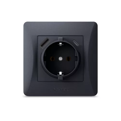 Egyszeres aljzat USB-A + USB-C 16A Felületre Szerelt Fekete BINERA VIDEX