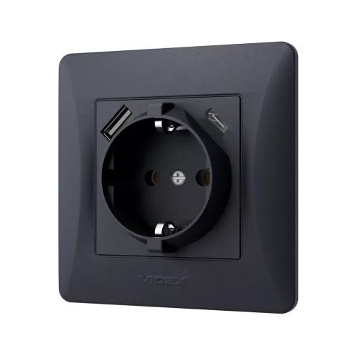 Egyszeres aljzat USB-A + USB-C 16A Felületre Szerelt Fekete BINERA VIDEX
