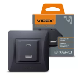   Keretes Aljzat USB-A + USB-C 20W 16A Felületre Szerelt Fekete BINERA VIDEX
