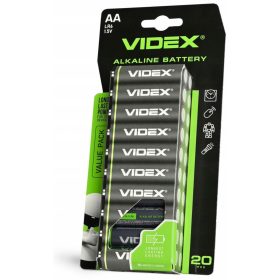   Videx LR6 AA alkáli elemek, kicsi, 1,5 V, 20 db-os bliszteres kiszerelésben