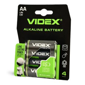   Videx LR6 AA alkáli elemek, kicsi, 1,5 V, 4 db-os blisztercsomag