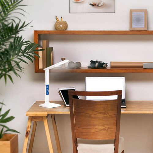 LED iskolai asztali lámpa 5W 3000K-5500K CCT USB szabályozható érintés + naptár óra