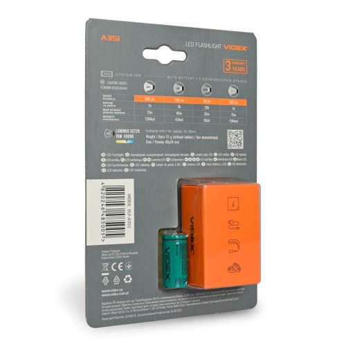 Újratölthető LED kézi zseblámpa 3 fényszín 20W 300lm 5000K fekete IP67 Videx