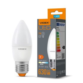   LED izzó E27 C37 Gyertya 7W = 50W 630lm 3000K Meleg 220° Videx