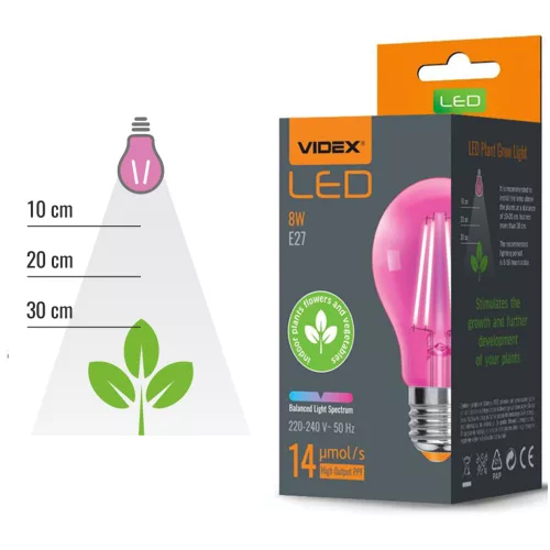 E27 8W LED izzó FITO VIDEX növénynövesztő lámpa