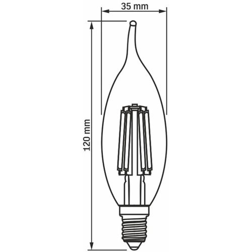 LED izzó E14 BA 35 6W = 52W 680lm 2200K meleg borostyán izzószál 360° VIDEX