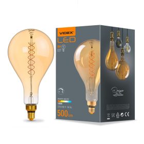   LED izzó E27 PS160 Körte 8W = 42W 500lm 1800K Meleg 360° FILAMENT Borostyánsárga fényerőszabályzó Videx