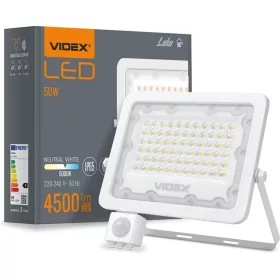   LED reflektor 50W 4500lm 5000K IP65 fehér mozgás- és alkonyérzékelővel VIDEX LUCA