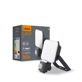   LED reflektor 20W 1900lm 5000K hidegfényű mozgás- és alkonyérzékelővel, fekete, tejszerű burával, Videx