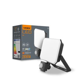   LED reflektor 30W 2850lm 5000K Hidegfényű mozgás- és alkonyérzékelővel, fekete, tejszerű burával, Videx