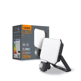   LED reflektor 30W 2850lm 5000K Hidegfényű mozgás- és alkonyérzékelővel, fekete, tejszerű burával, Videx