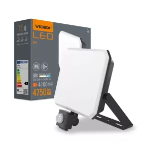   LED reflektor 50W 4750lm 5000K Hidegfényű mozgás- és alkonyérzékelővel, fekete, tejszerű burával, Videx
