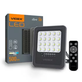   Napelemes LED reflektor távirányítóval 6W 500lm 5000K Semleges 90° 3.7V IP65 IK07 Felületre szerelhető szürke VIDEX