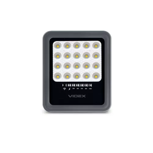 Napelemes LED reflektor távirányítóval 6W 500lm 5000K Semleges 90° 3.7V IP65 IK07 Felületre szerelhető szürke VIDEX