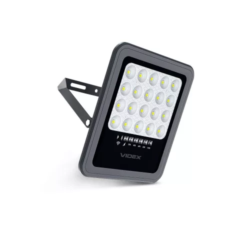Napelemes LED reflektor távirányítóval 6W 500lm 5000K Semleges 90° 3.7V IP65 IK07 Felületre szerelhető szürke VIDEX