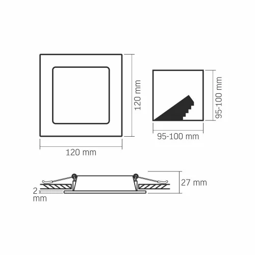 LED panel süllyesztett lámpatest 6W 620lm 4000K semleges fehér Videx