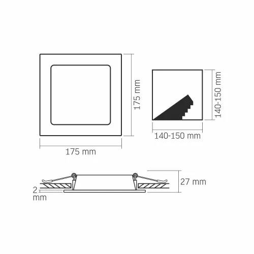 LED panel süllyesztett lámpatest 12W 1400lm 4000K semleges fehér Videx