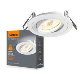   Süllyesztett mennyezeti lámpatest, halogén GU10, Videx, fehér, kerek, mozgatható