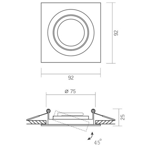 Süllyesztett mennyezeti lámpatest halogén GU10 VIDEX fehér négyzet mozgatható
