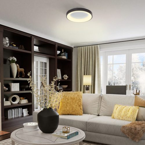 LED mennyezeti lámpa, felületre szerelt 72W 7500lm 2700-6000K CCT szabályozható fekete + EDGE Videx távirányító