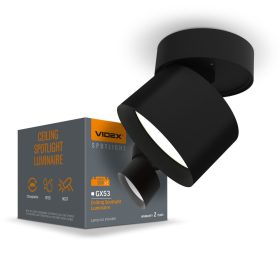   Fali mennyezeti lámpatest, felületre szerelhető spotlámpa GX53 fekete Videx