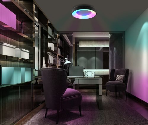 LED mennyezeti lámpa, felületre szerelt 72W 7500lm 2700-6000K CCT + RGB fekete fényerőszabályzó + EDGE Videx távirányító