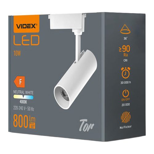Sínre szerelhető LED spotlámpa 10W 4000K 800lm 90CRI Állítható fehér Videx