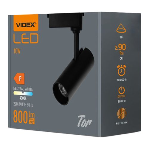 Sínre szerelhető LED spotlámpa 10W 800lm 4000K 36° 90CRI Állítható fekete Videx