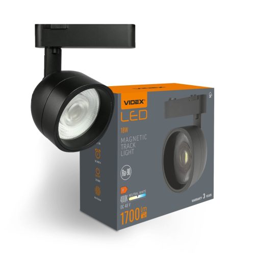LED mágneses sínlámpa 18W 1700lm 4000K Semleges CRI90 36° Fekete VIDEX