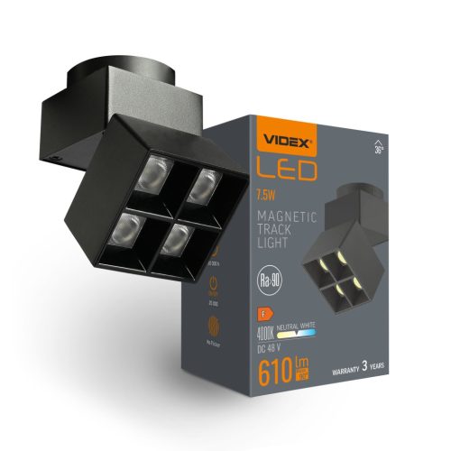 LED mágneses sínlámpa 7.5W 610lm 4000K Semleges CRI90 36° Fekete VIDEX