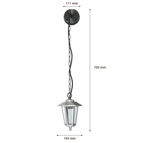 LED kerti lámpa JUPITER E27 emelőfali lámpa Ezüst függőlámpás Volteno