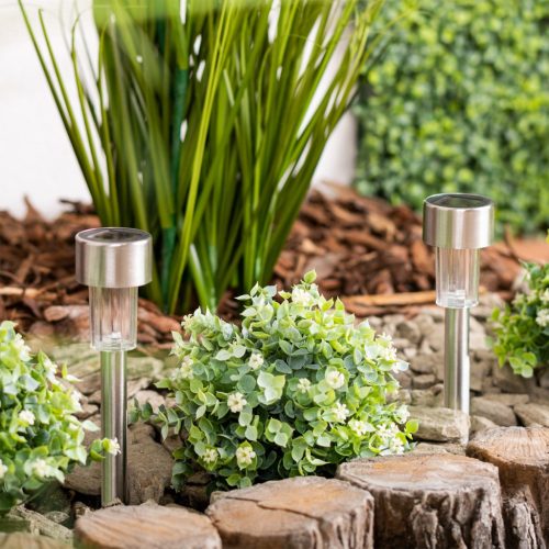 LED-es napelemes kerti lámpa Szatén INOX / KRÓM szegecsekkel