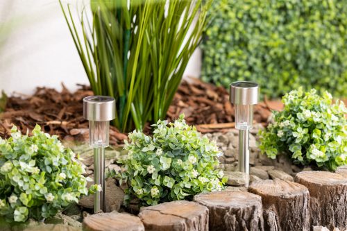 LED-es napelemes kerti lámpa Szatén INOX / KRÓM szegecsekkel