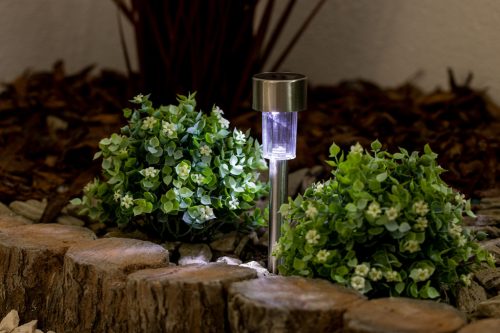 LED-es napelemes kerti lámpa Szatén INOX / KRÓM szegecsekkel