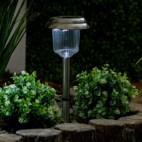 LED SOLAR kerti lámpa, króm, 6000K, hideg fehér, 41cm