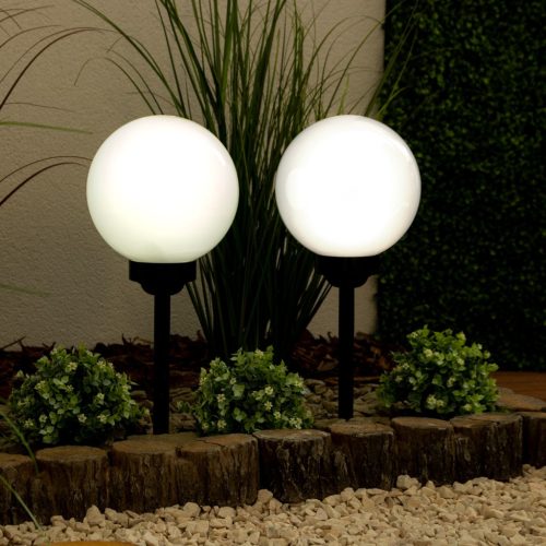 LED napelemes kerti lámpa szegecses fehér golyós 20cm