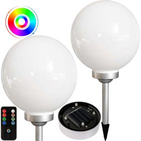   LED napelemes kerti lámpa süllyesztett RGB gömb 30cm fehér és ezüst + VOLTENO távirányító