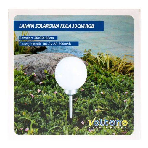 LED napelemes kerti lámpa süllyesztett RGB gömb 30cm fehér és ezüst + VOLTENO távirányító