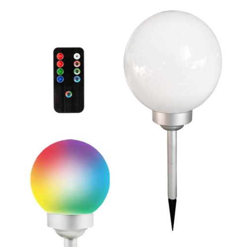 LED napelemes kerti lámpa süllyesztett RGB gömb 30cm fehér és ezüst + VOLTENO távirányító