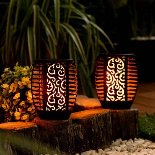 Napelemes kerti lámpa LED függő Lámpás lánghatású IP44 1700K szürkület érzékelővel