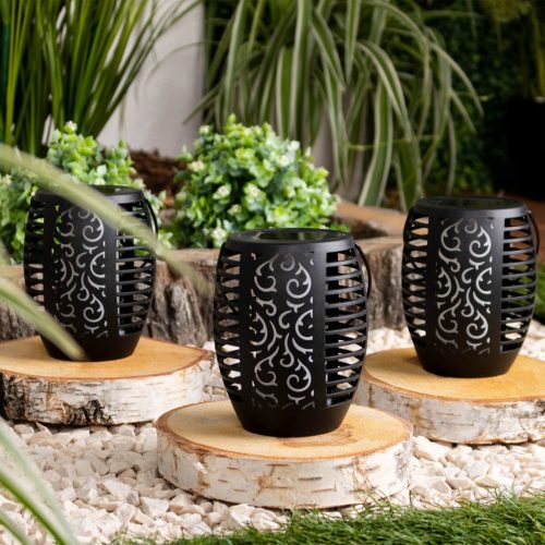 Napelemes kerti lámpa LED függő Lámpás lánghatású IP44 1700K szürkület érzékelővel