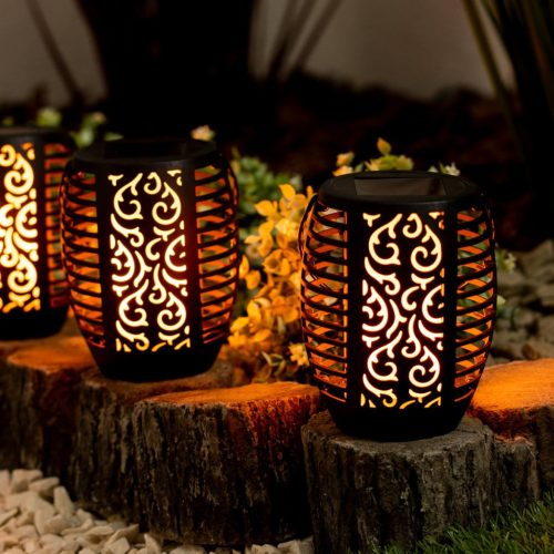 Napelemes kerti lámpa LED függő Lámpás lánghatású IP44 1700K szürkület érzékelővel