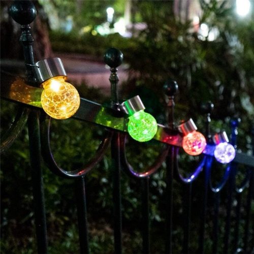 LED napelemes kerti lámpa, függő LED RGB BALL, üveg, fekete, repedezett üveg hatás