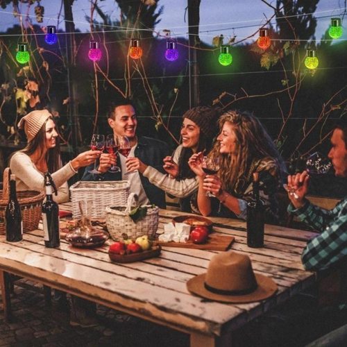 LED napelemes kerti lámpa, függő LED RGB BALL, üveg, fekete, repedezett üveg hatás