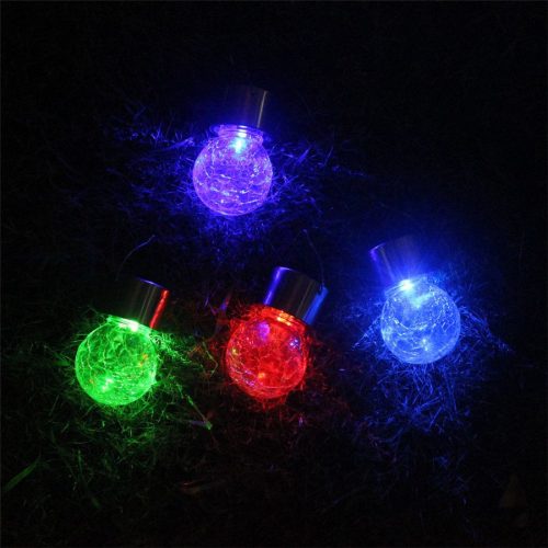 LED napelemes kerti lámpa, függő LED RGB BALL, üveg, fekete, repedezett üveg hatás