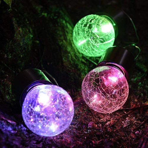 LED napelemes kerti lámpa, függő LED RGB BALL, üveg, fekete, repedezett üveg hatás